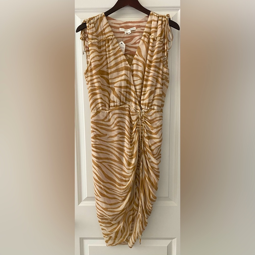 NWOT Veronica Beard Soheyla Ruched Tiger Print Silk Georgette Dress Size 10 - Picture 8 of 11
